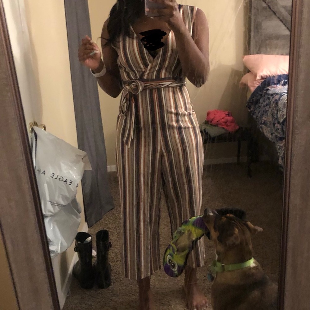 Chocolate/tan cropped jumpsuit